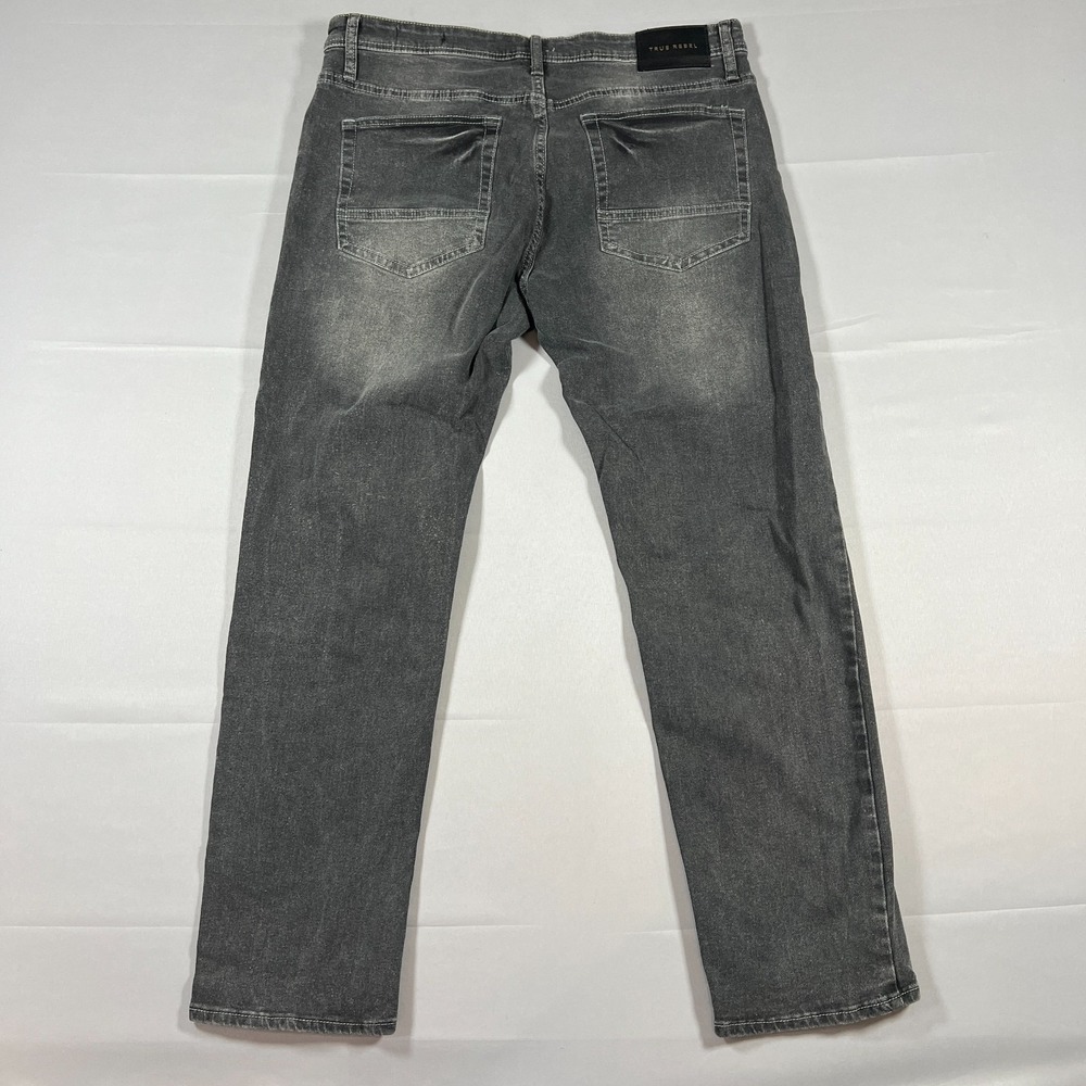 True Rebel Jeans Mens 34X30 Dark Gray Premium Denim 808 Slim Fit Straight Leg - Picture 14 of 16